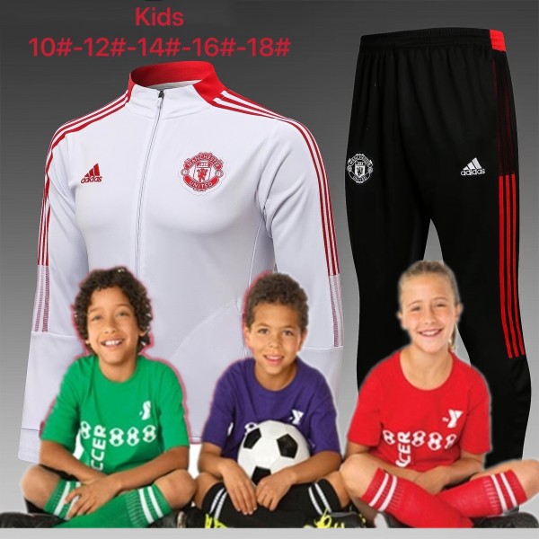 kid's 21/22 Manchester United White Long zipper Training Suits  